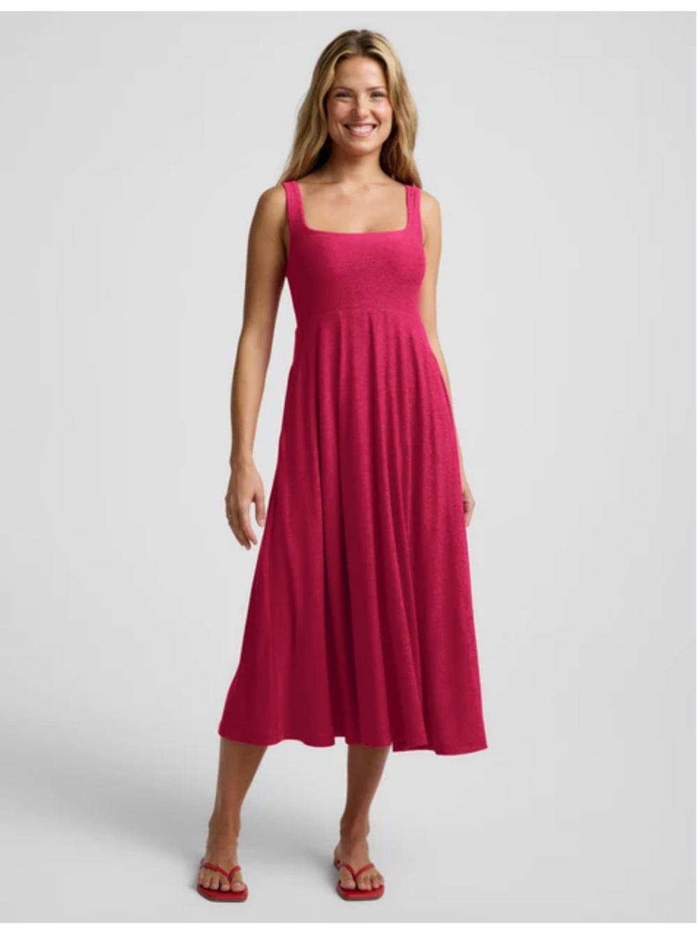 Beyond Yoga Women's Deep Pink Square-Neck Midi Dress At The Ready Featherweight